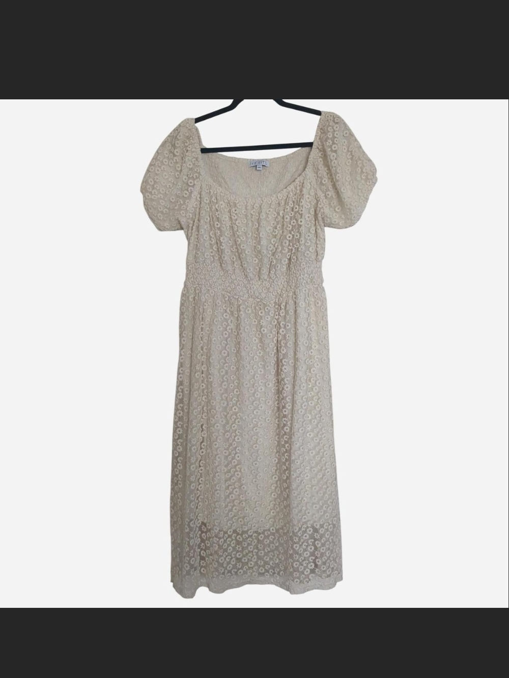 IVY CITY CO Cream Floral Lace Smocked Midi Dress XXL Cottagecore